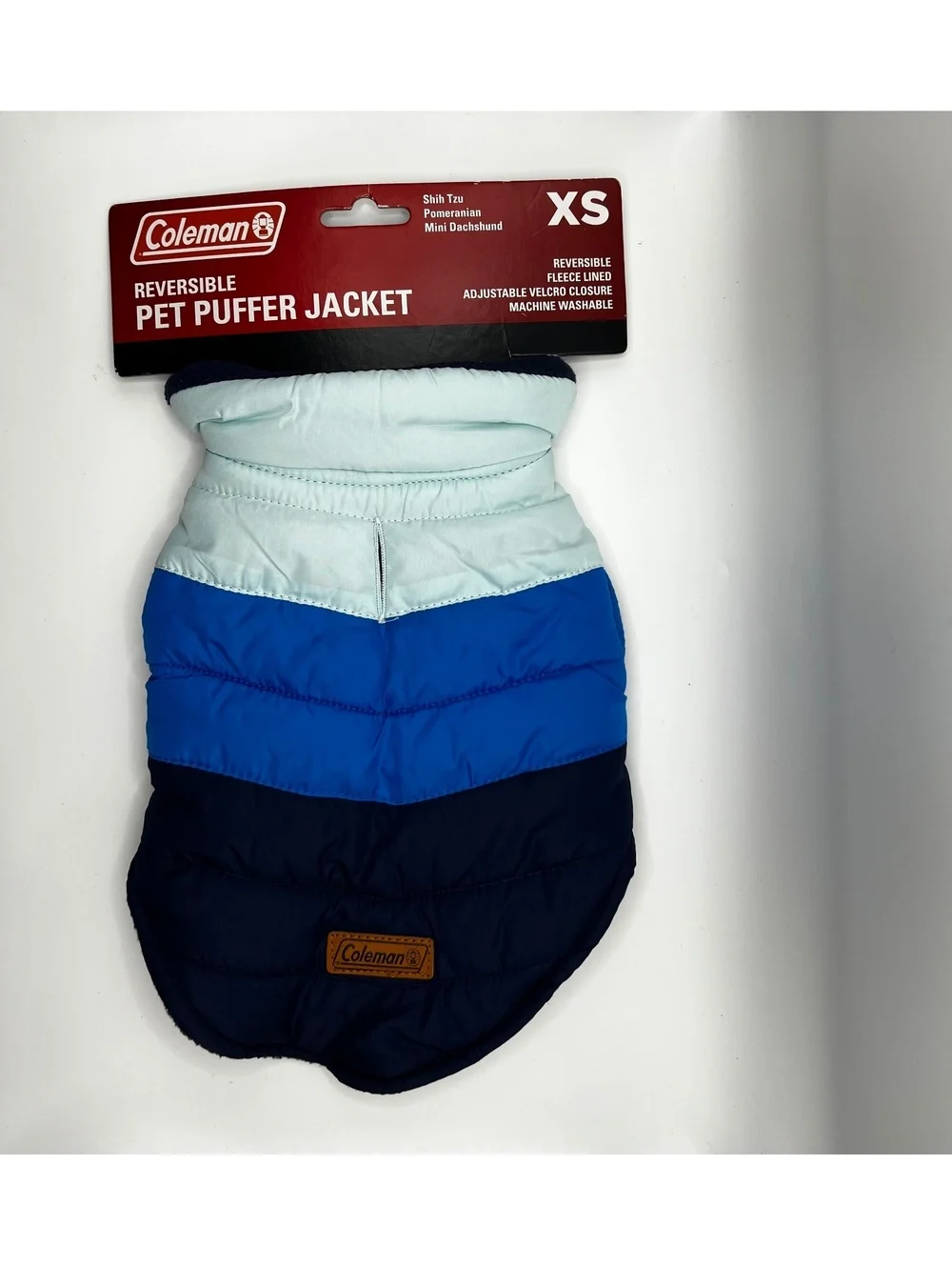 NEW Coleman blue Thick stripes Extra Small Dog Pet Puffer Jacket